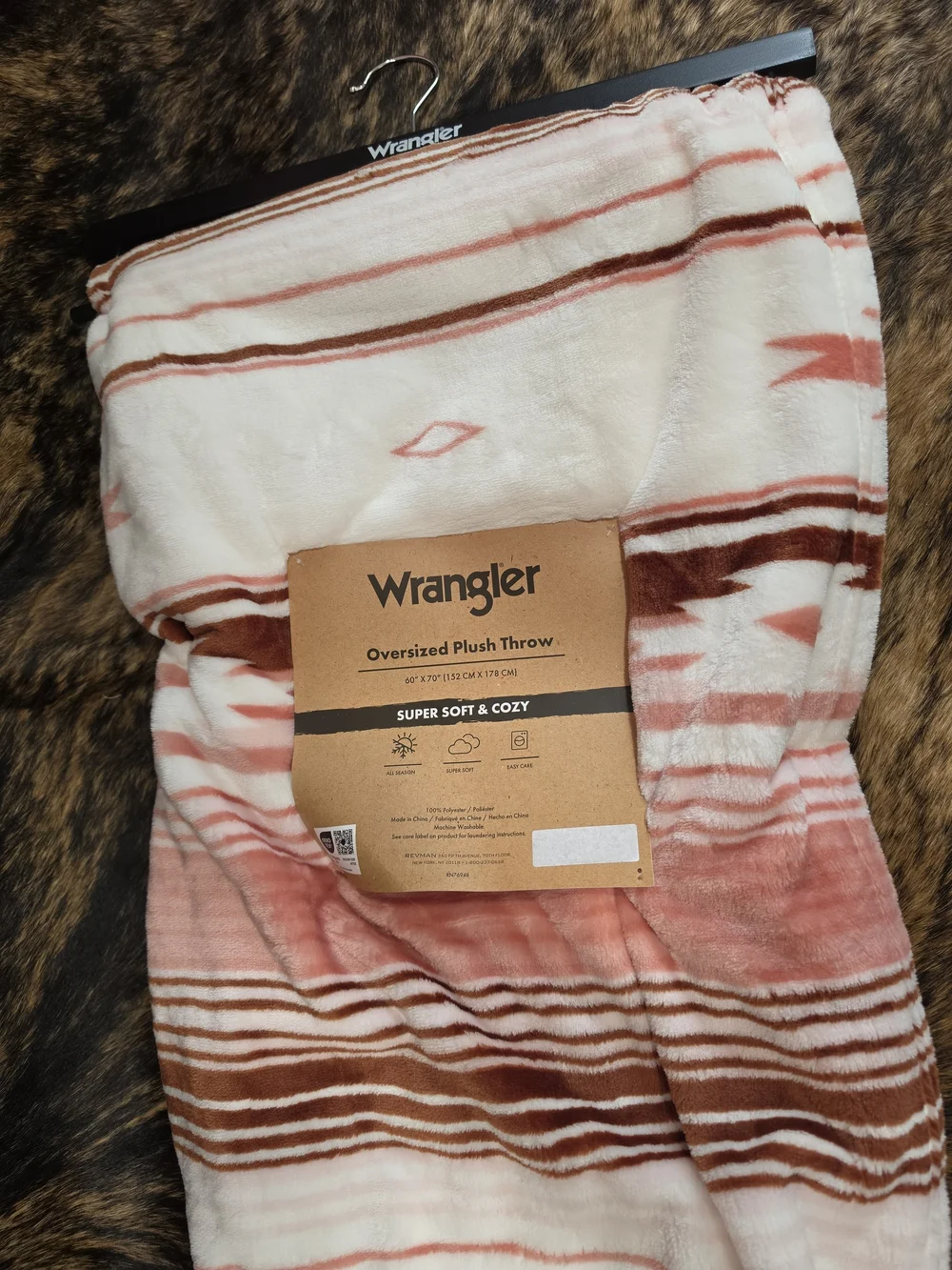 Wrangler Oversized Plush Throw - Pink Southwestern Stripe